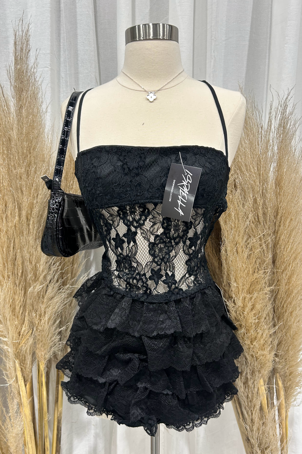 Galia Lace Open Back Top (Black)