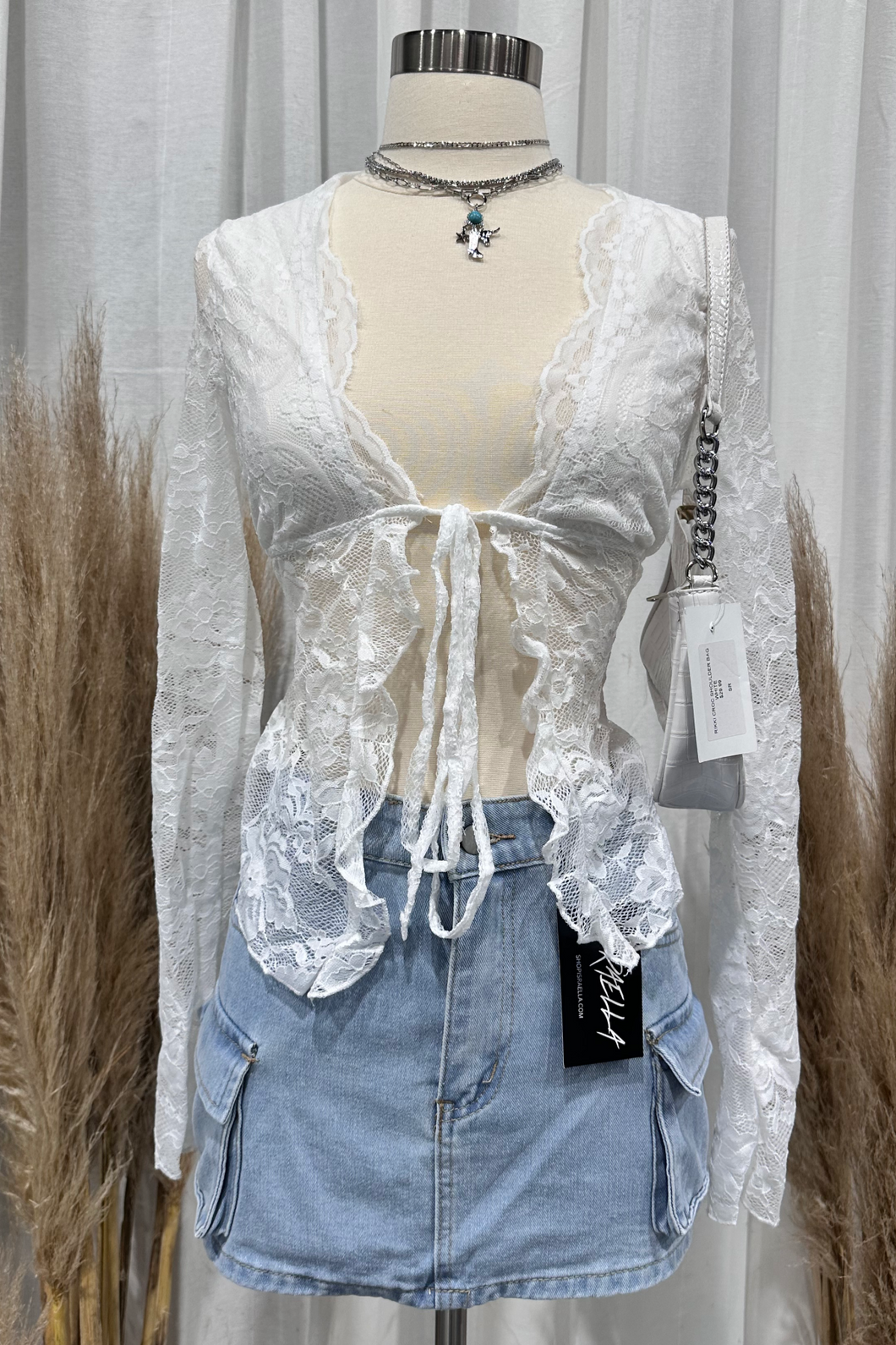 Elyse Lace Long Sleeve Top (White)