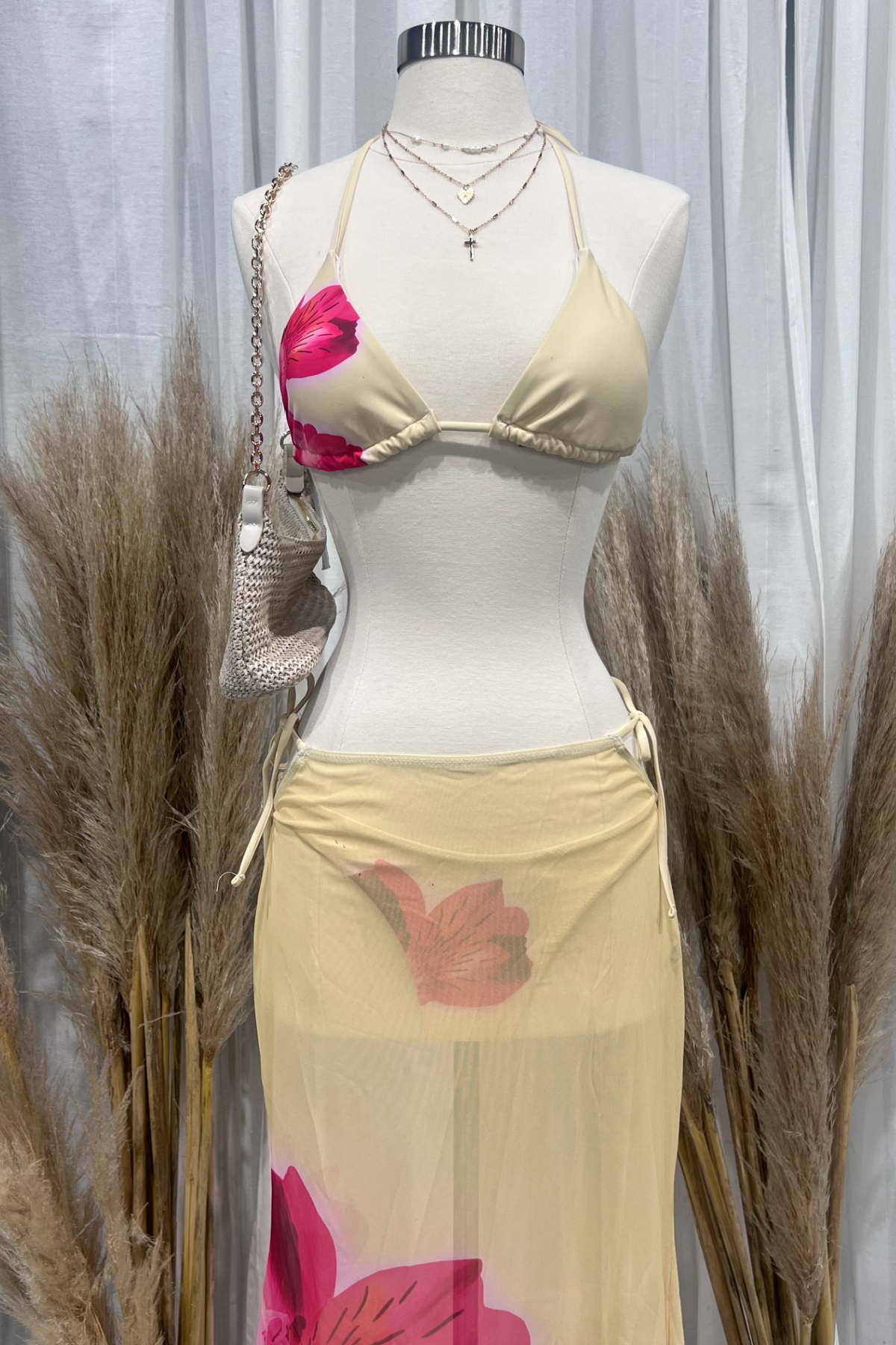 Tahiti Bikini Skirt Set (Yellow/Pink)