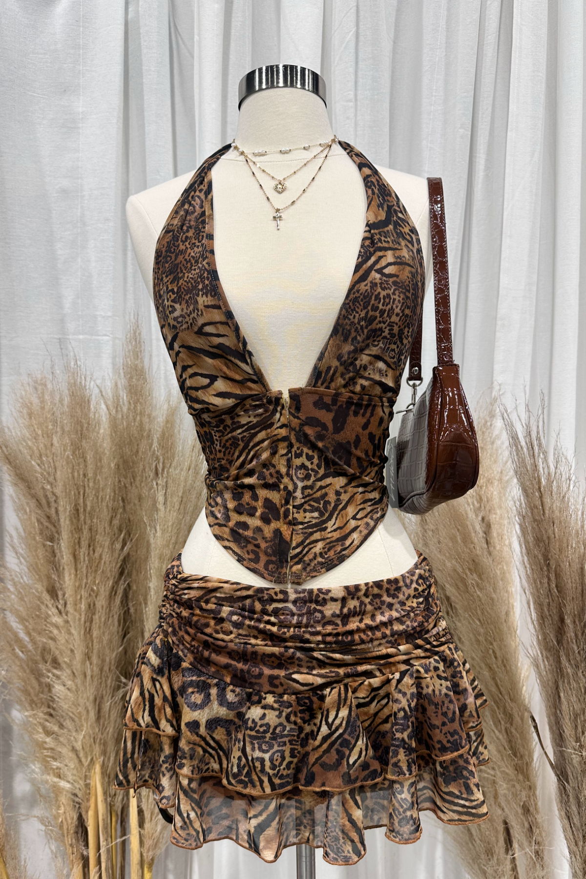 Nairobi Mesh Mini Skirt Set (Leopard Multi)