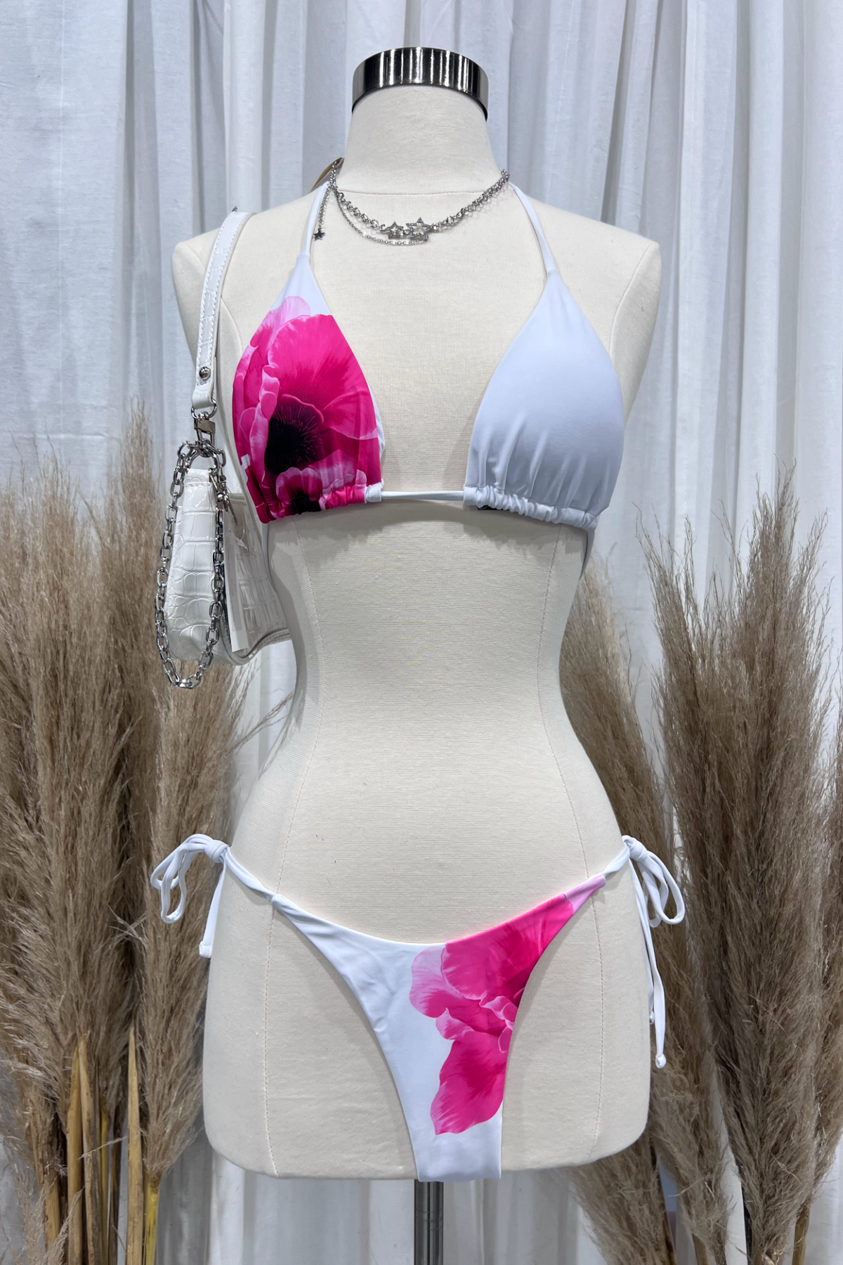 Blossom Bikini Skirt Set (White/Pink)