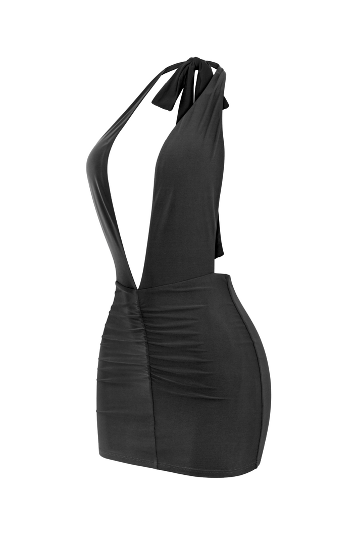 Priscilla Halter Mini Dress (Black)