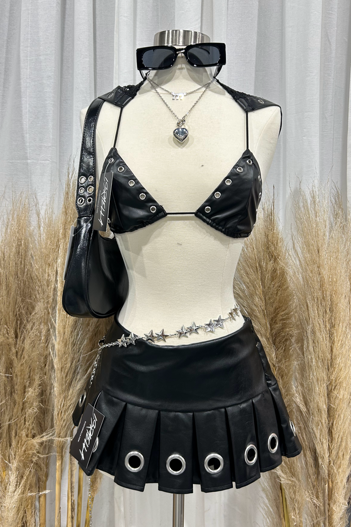 Averi Leather Mini Skirt (Black)
