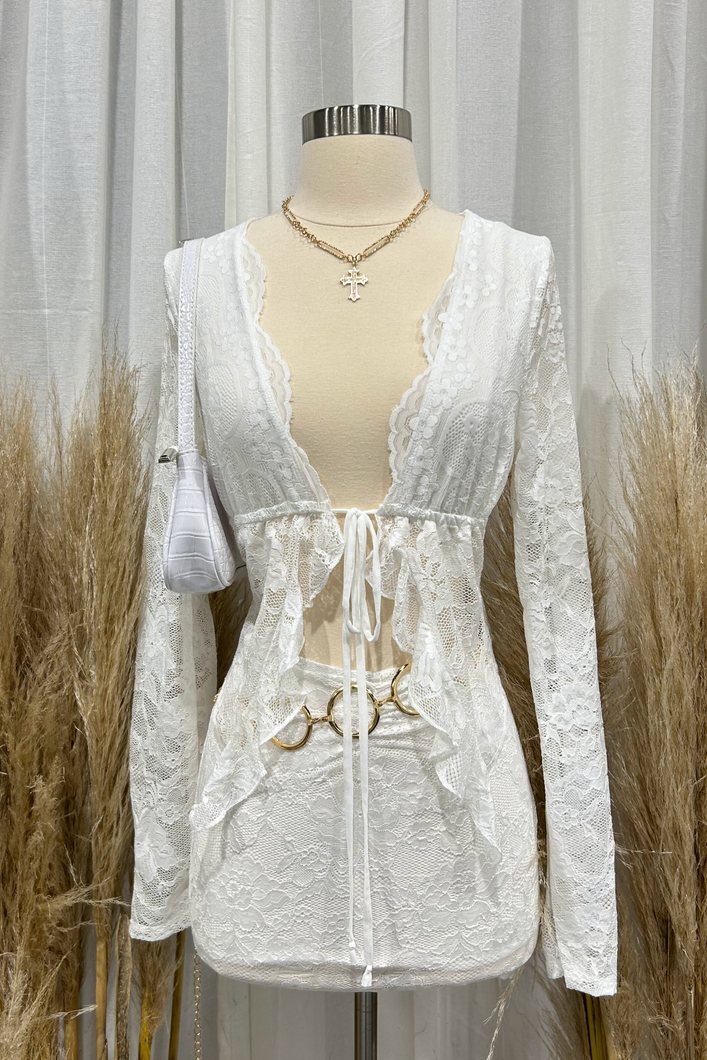 Emi Lace Skirt Set (White)