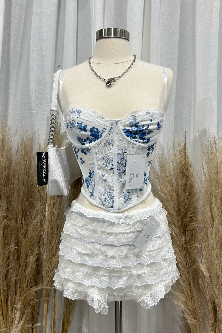 Geline Corset Top (White/Blue)