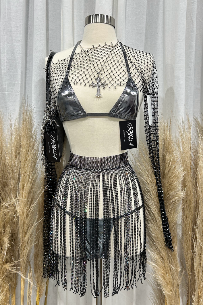 Miga Rhinestone Net Shrug (Black)
