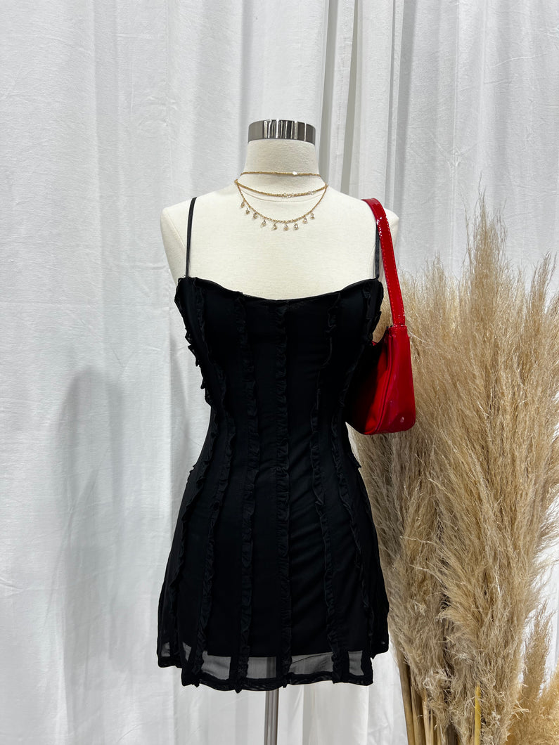 Elena Ruffle Mini Dress (Black)