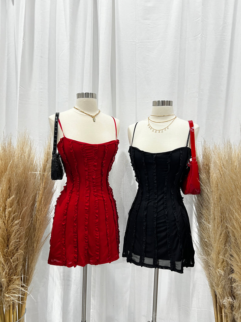 Elena Ruffle Mini Dress (Red)