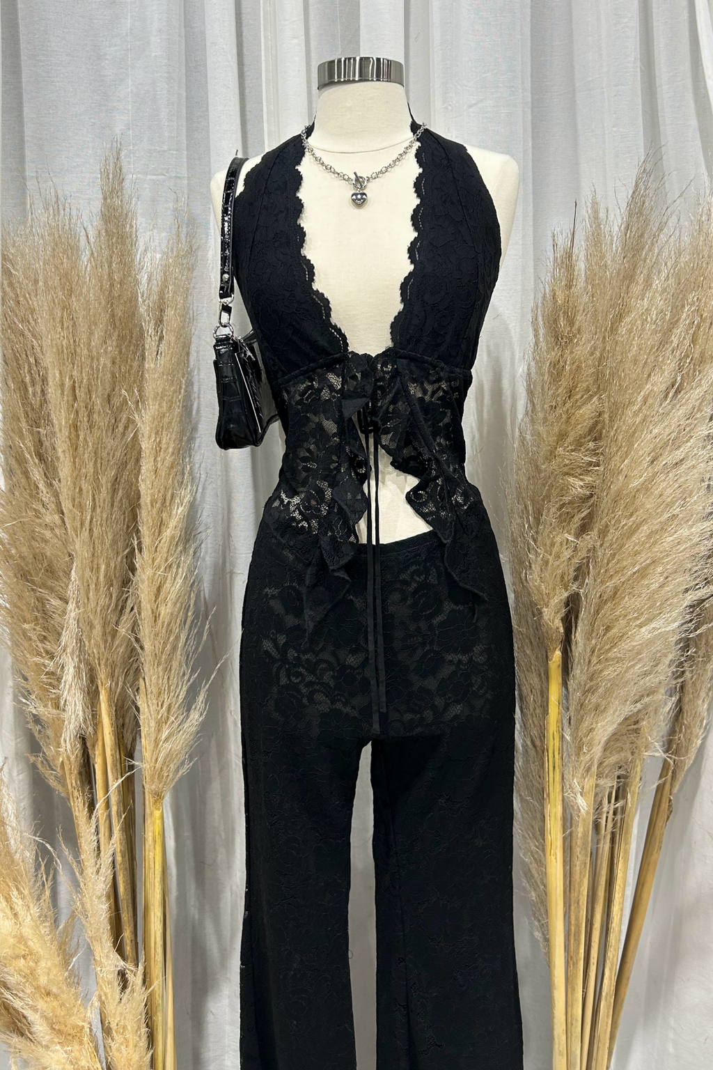Alina Lace Pants Set (Black)