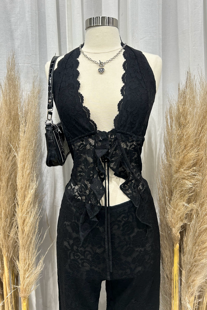 Alina Lace Pants Set (Black)