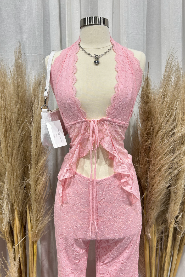 Alina Lace Pants Set (Baby Pink)