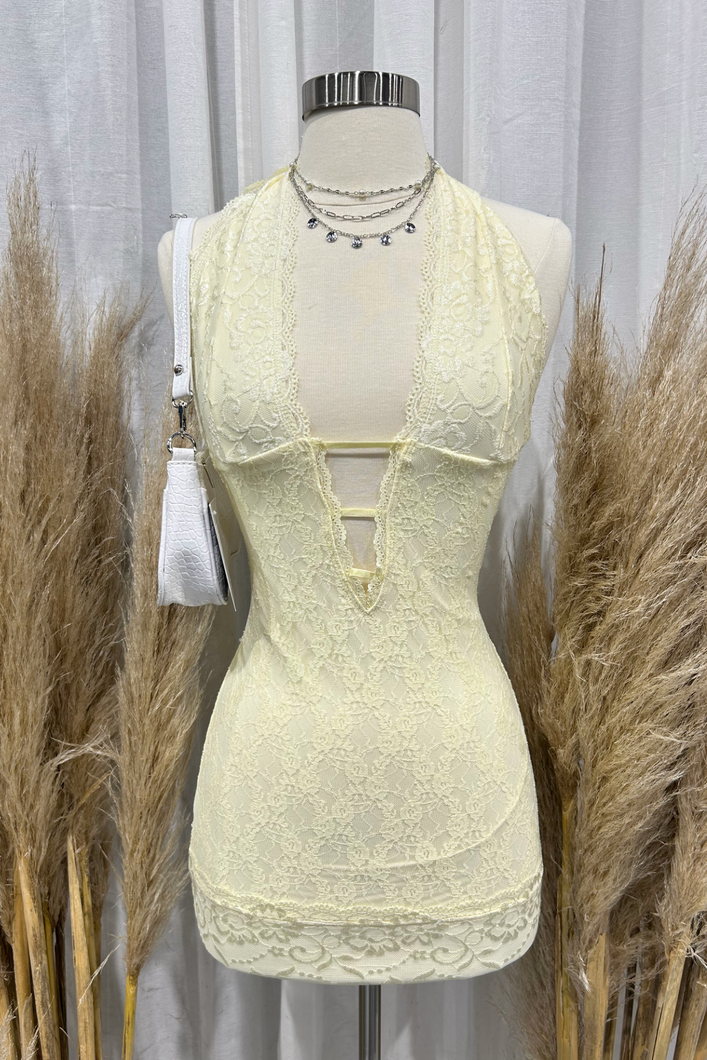 Esther Lace Mini Dress (Light Yellow)