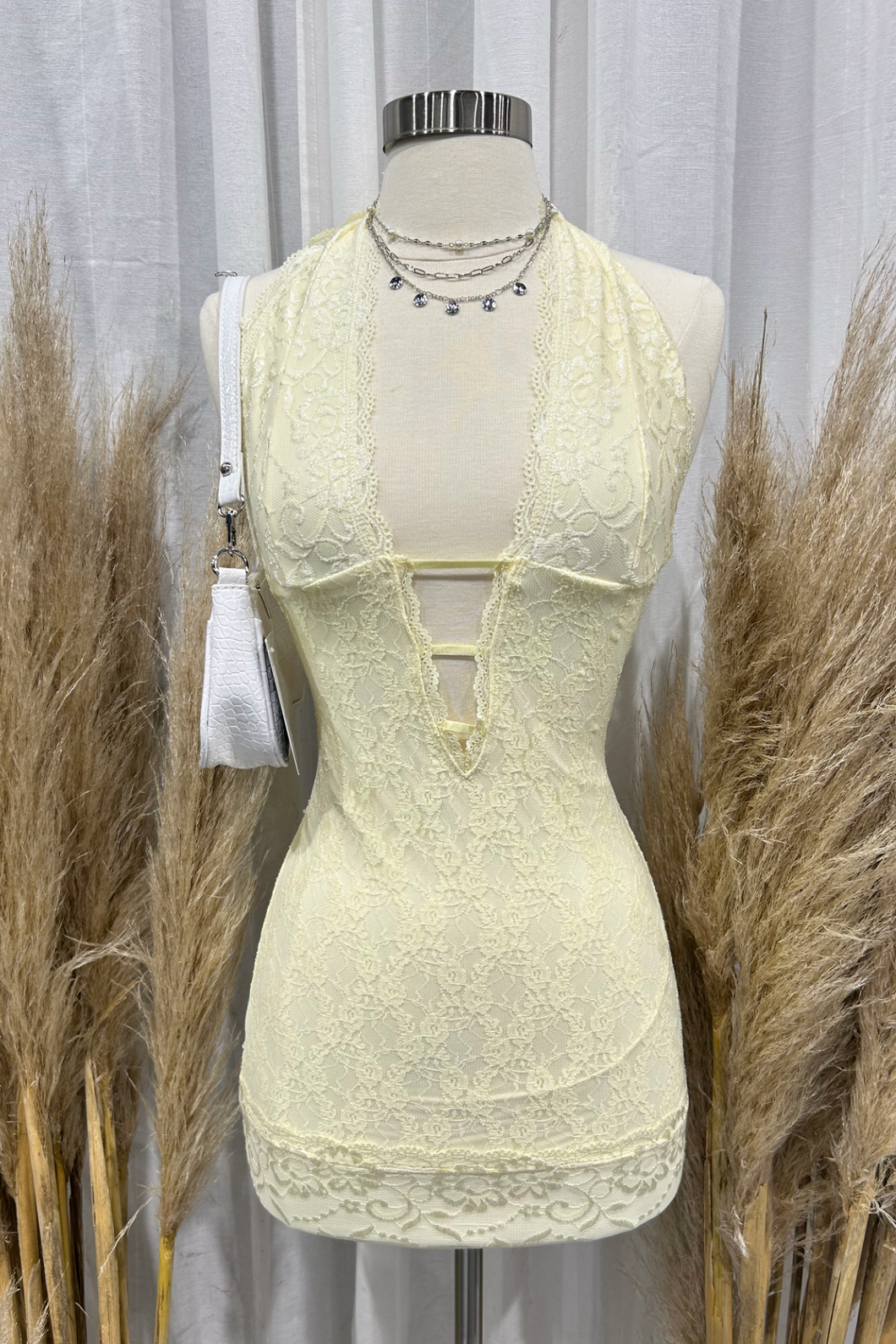 Esther Lace Mini Dress (Light Yellow)