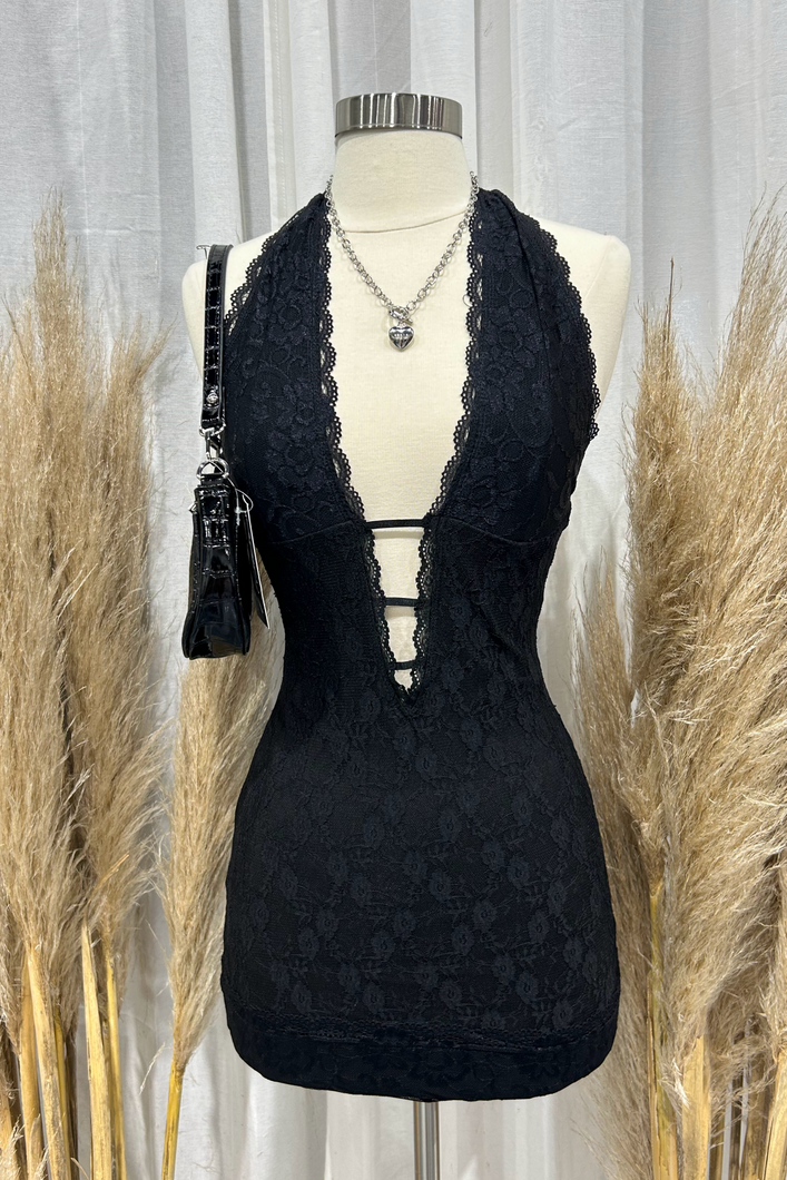 Esther Lace Mini Dress (Black)