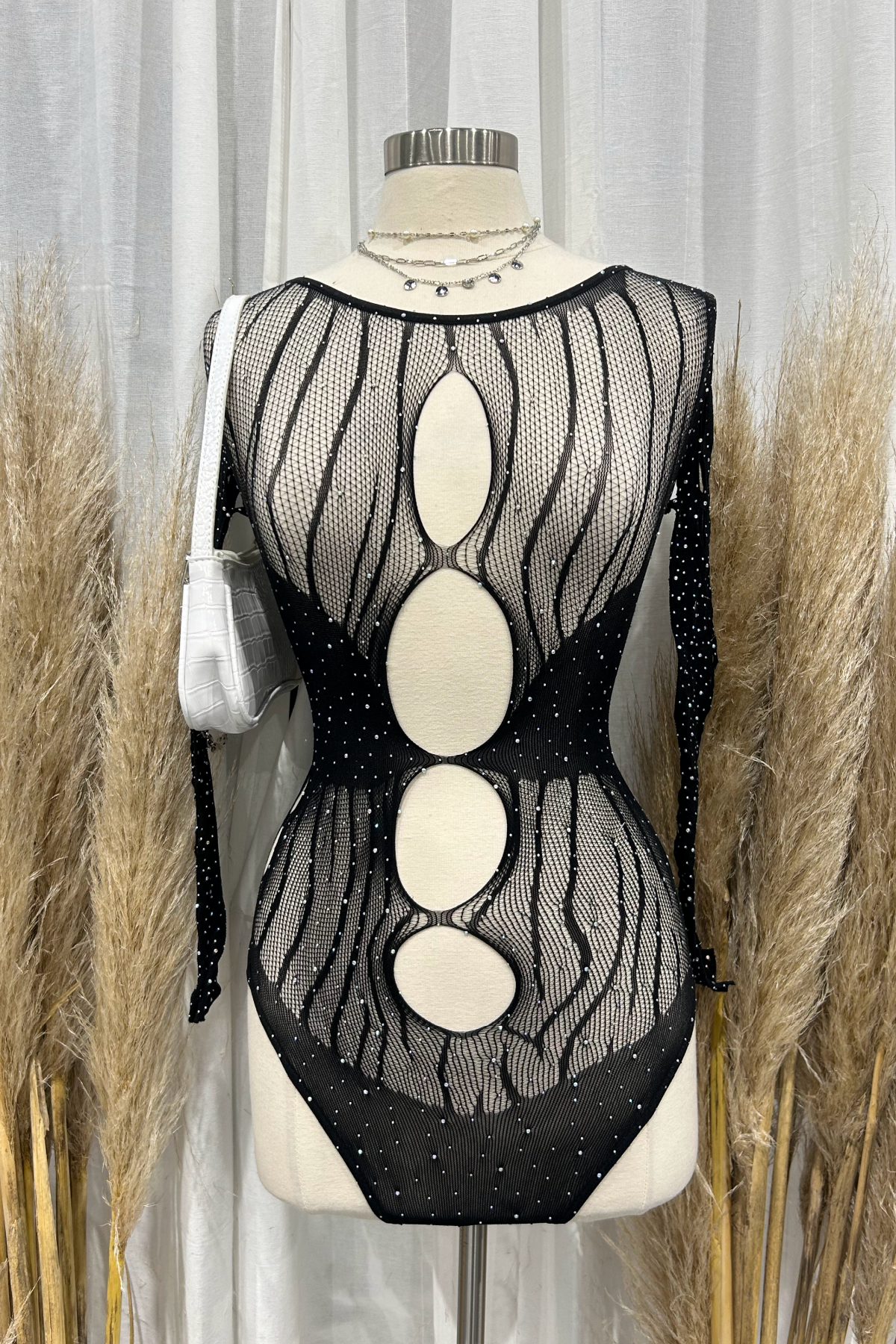 Vitality Poster Girl Rhinestone Bodysuit (Black)