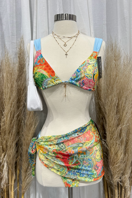 Myla Bikini W/ Cover Up Skirt (Green Multi)