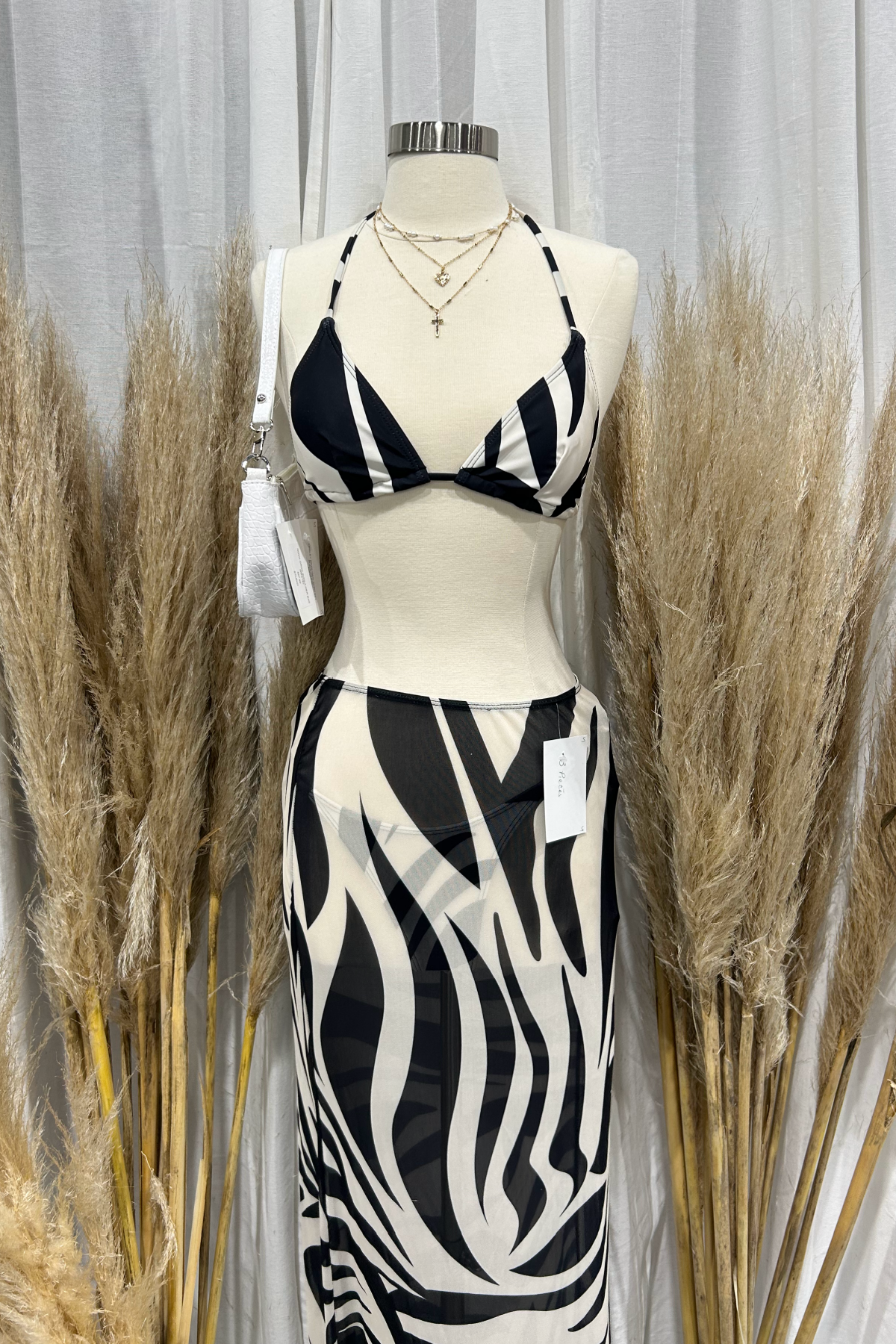 Kinsley Bikini Maxi Skirt Set (Black/White)