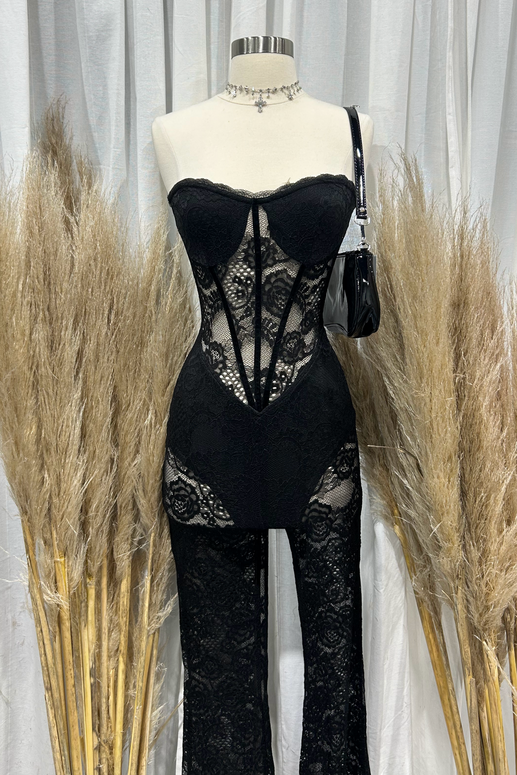 Kylar Tube Lace Jumpsuit (Black)