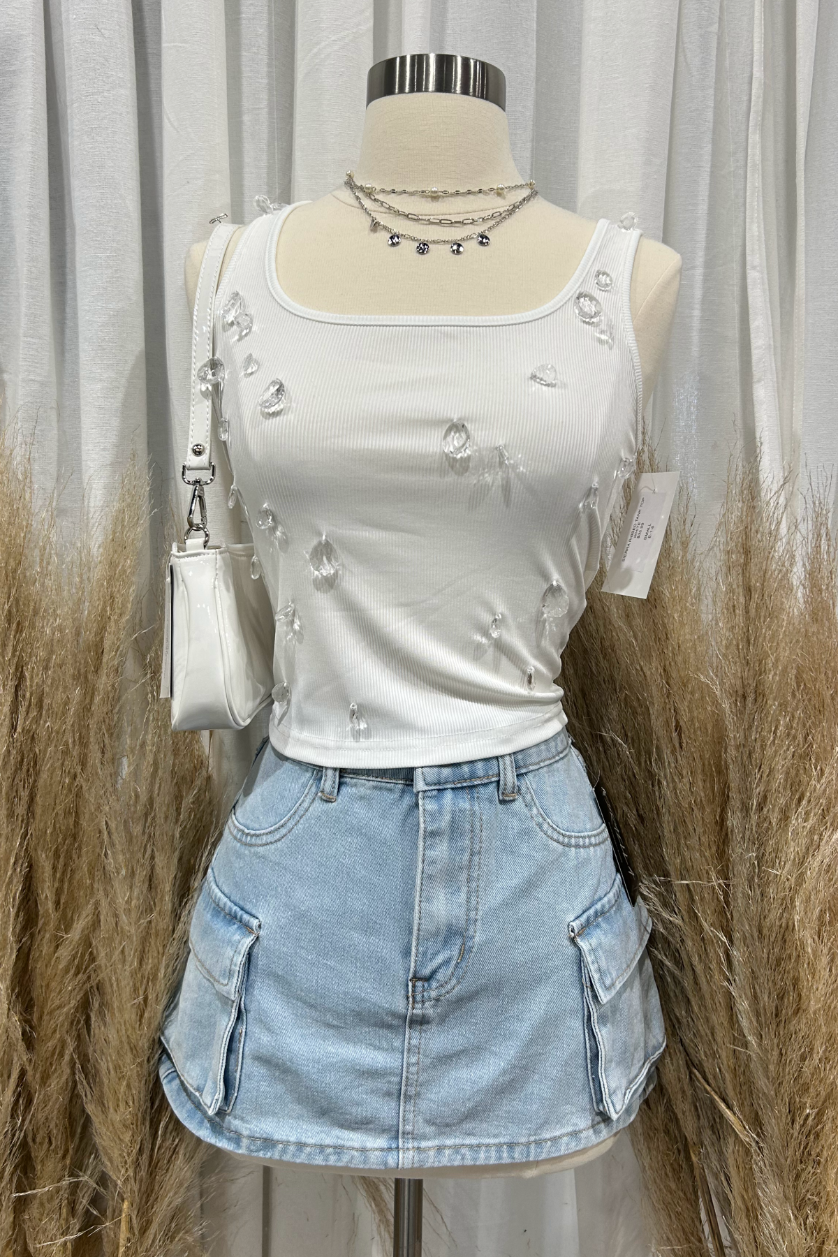 Sierra Ribbed Tank Top (White)