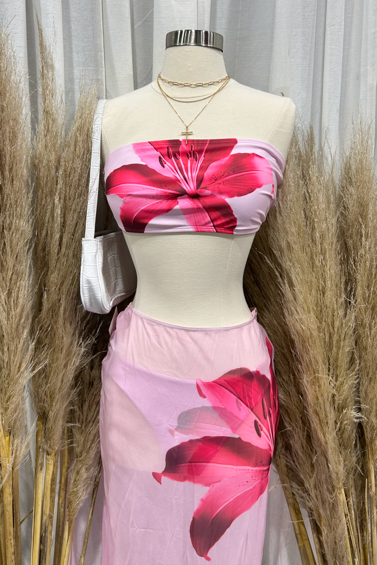 Oasis Bikini Mesh Skirt Set (Baby Pink)