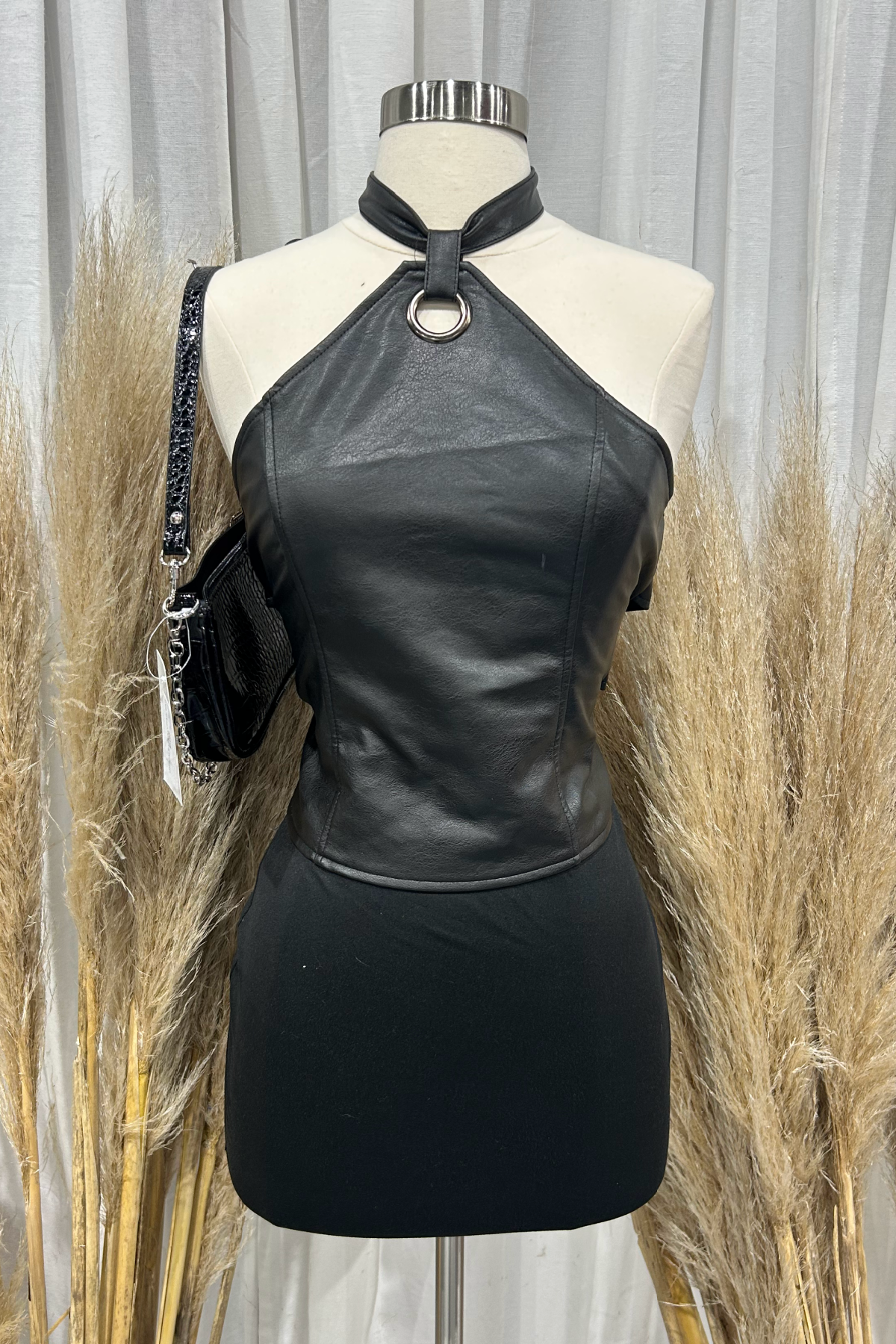 Analeia Leather Halter Top (Black)
