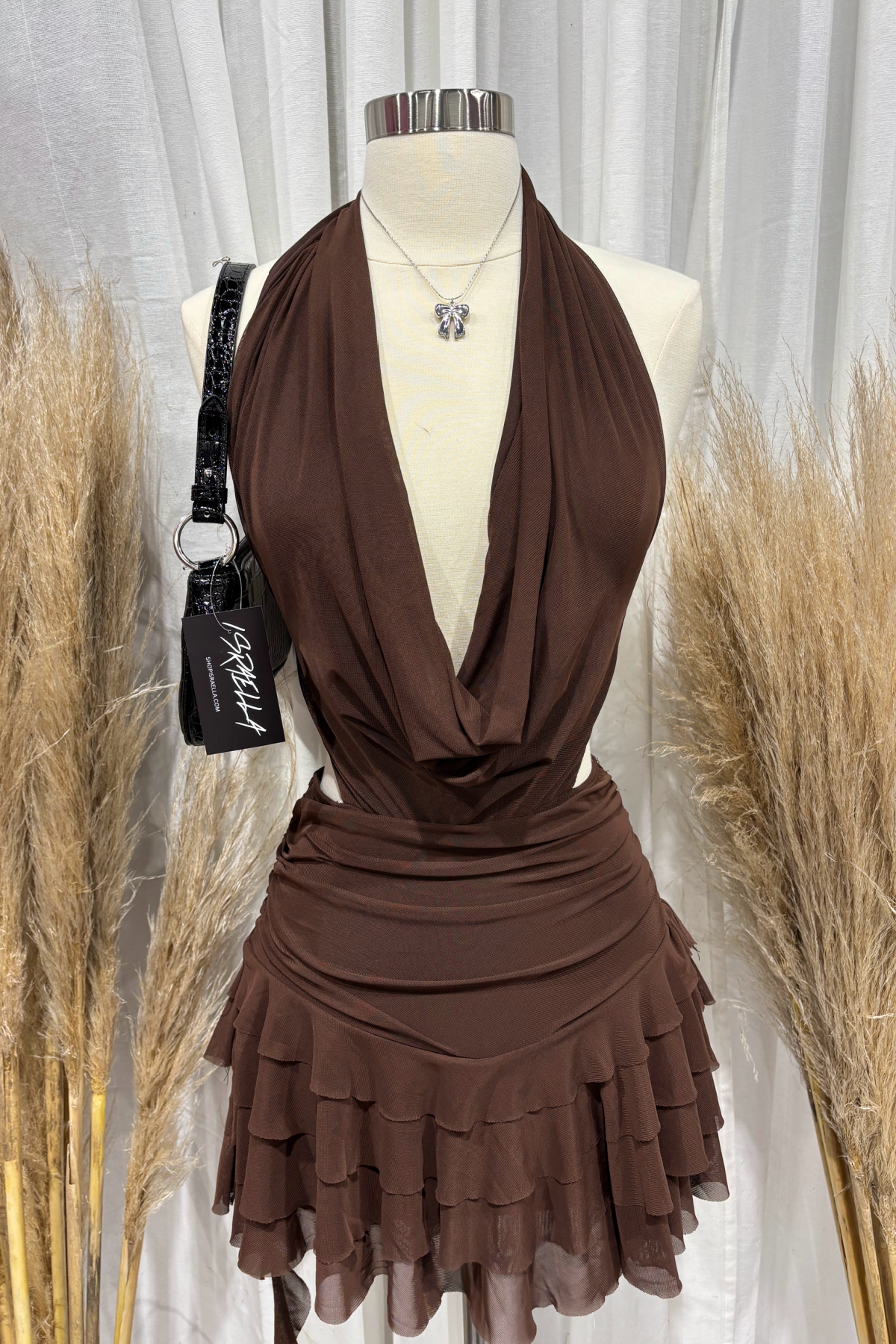 Erin Halter Mesh Mini Dress (Brown)