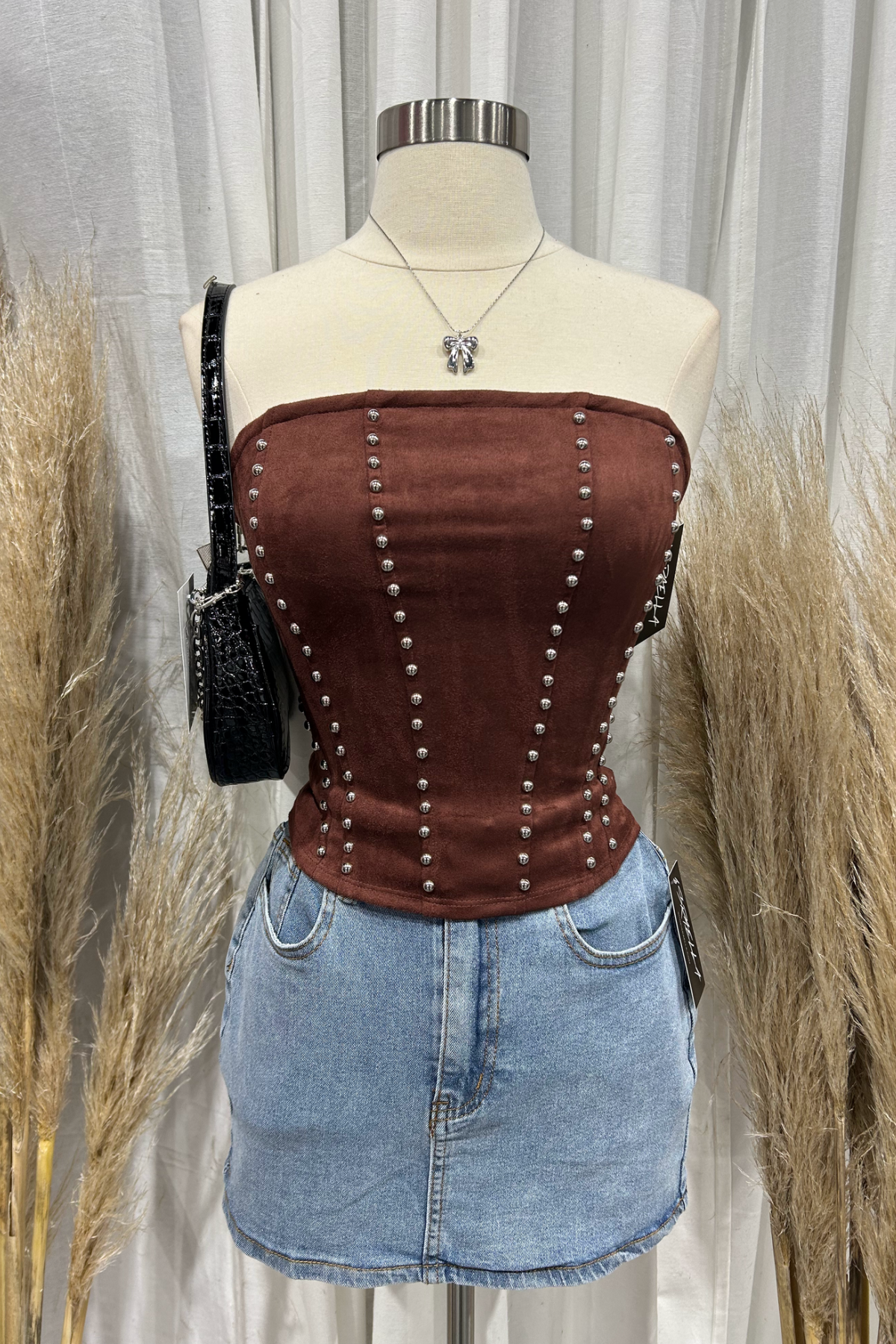 Dalia Stud Corset Top (Burgundy Red)