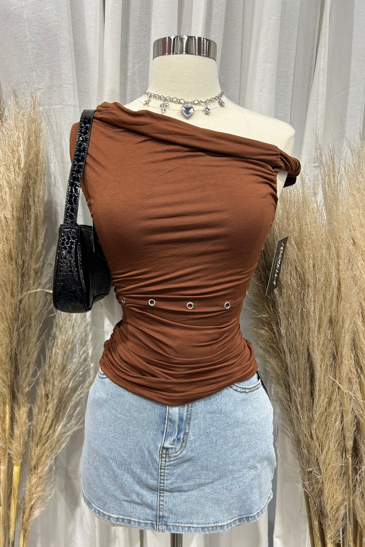Shantal One Shoulder Top (Copper Brown)