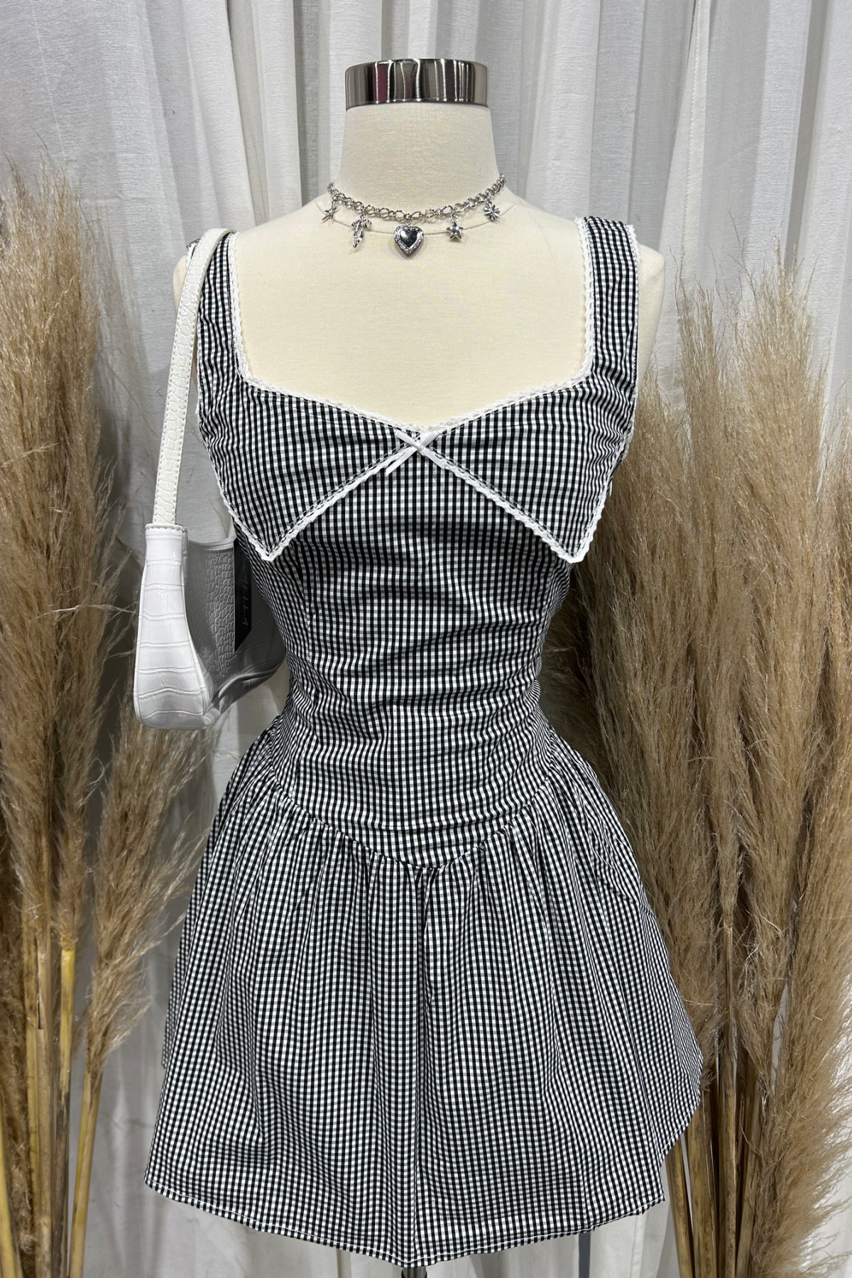 Kota Pleated Mini Dress (Black/White)