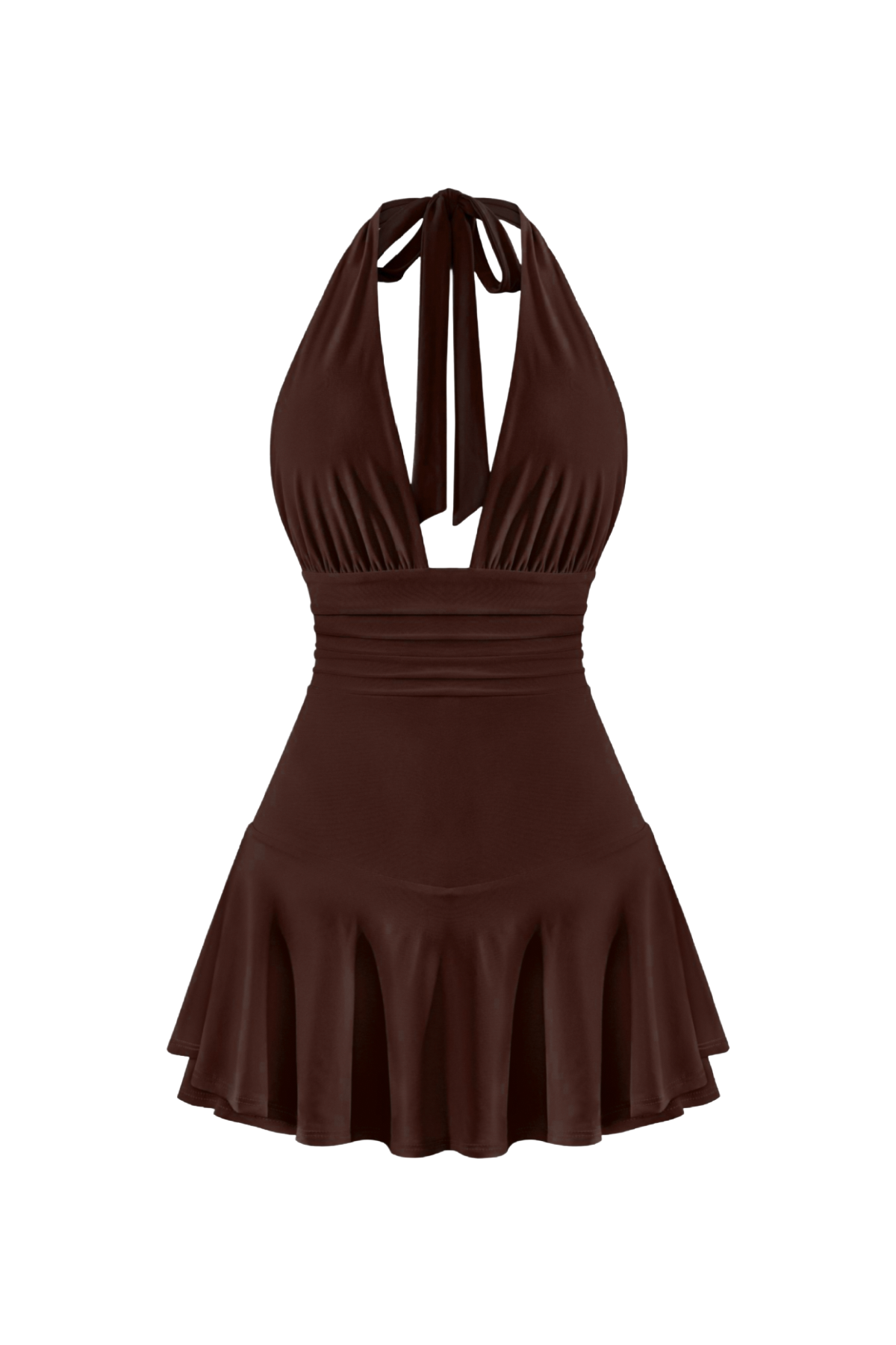 Carolina Halter Mini Dress (Brown)