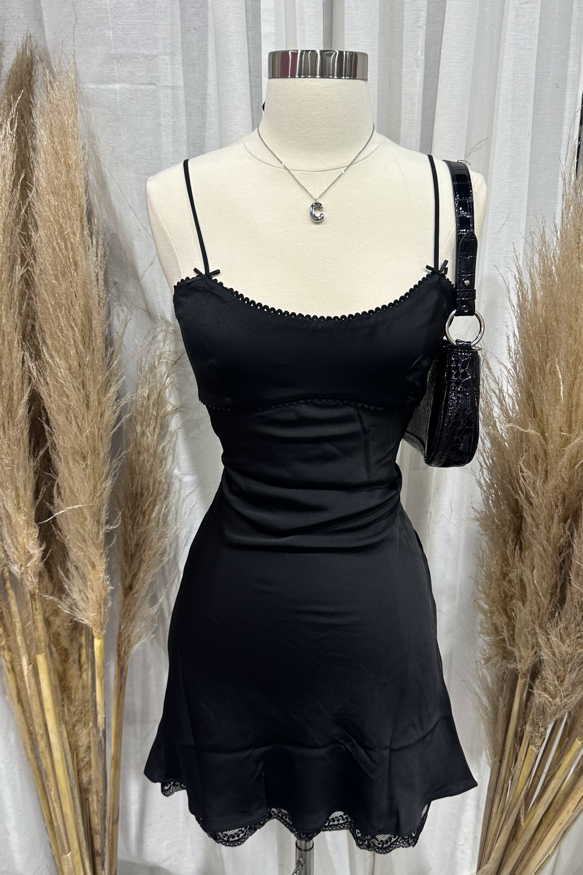 Brazo Satin Mini Dress (Black)