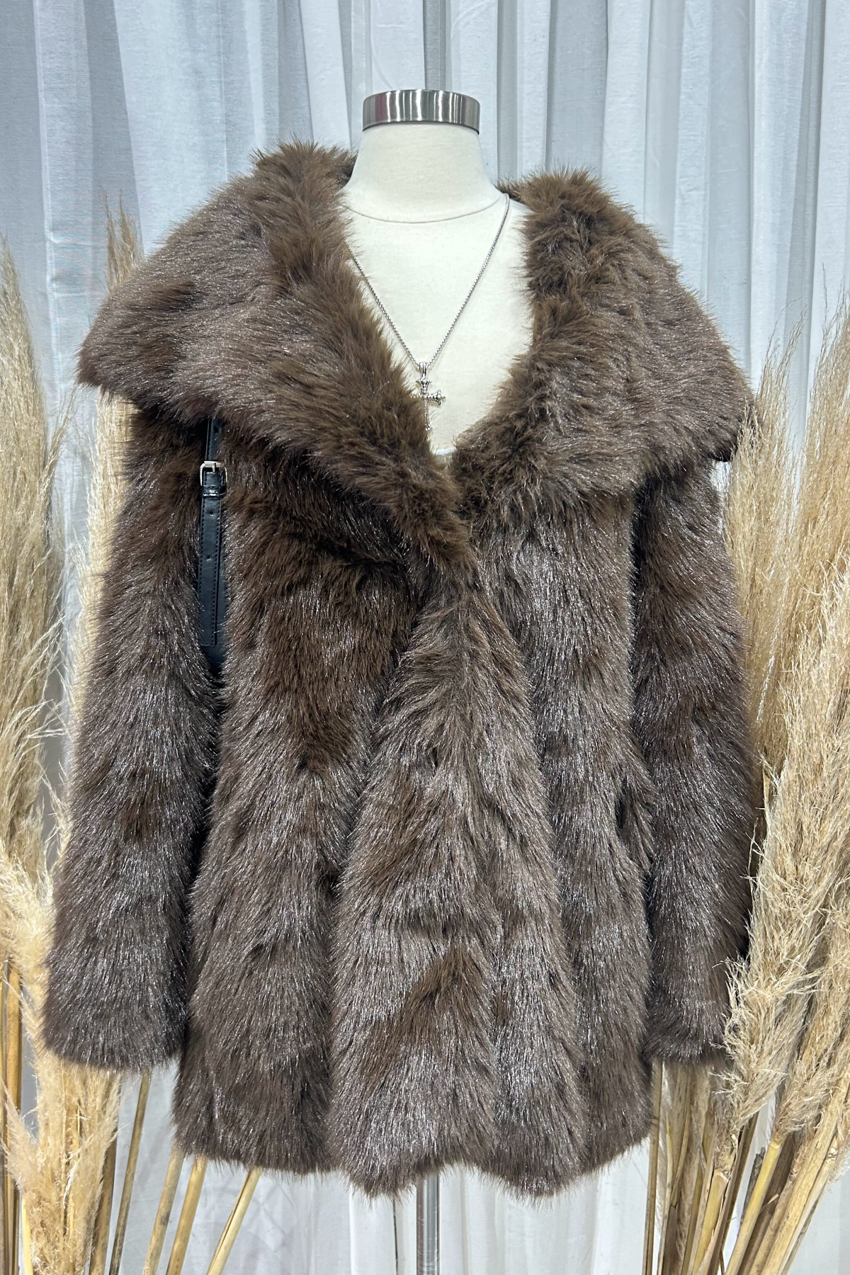 Daya Fur Trench Coat (Brown)
