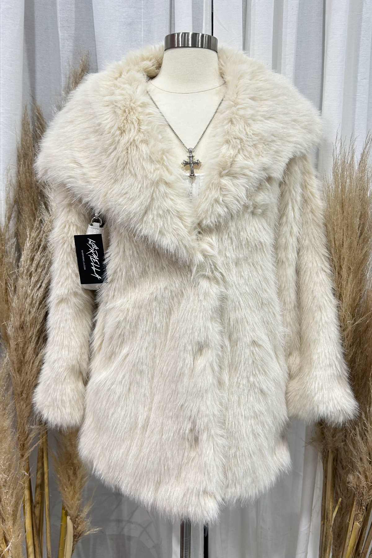 Daya Fur Trench Coat (Ivory)