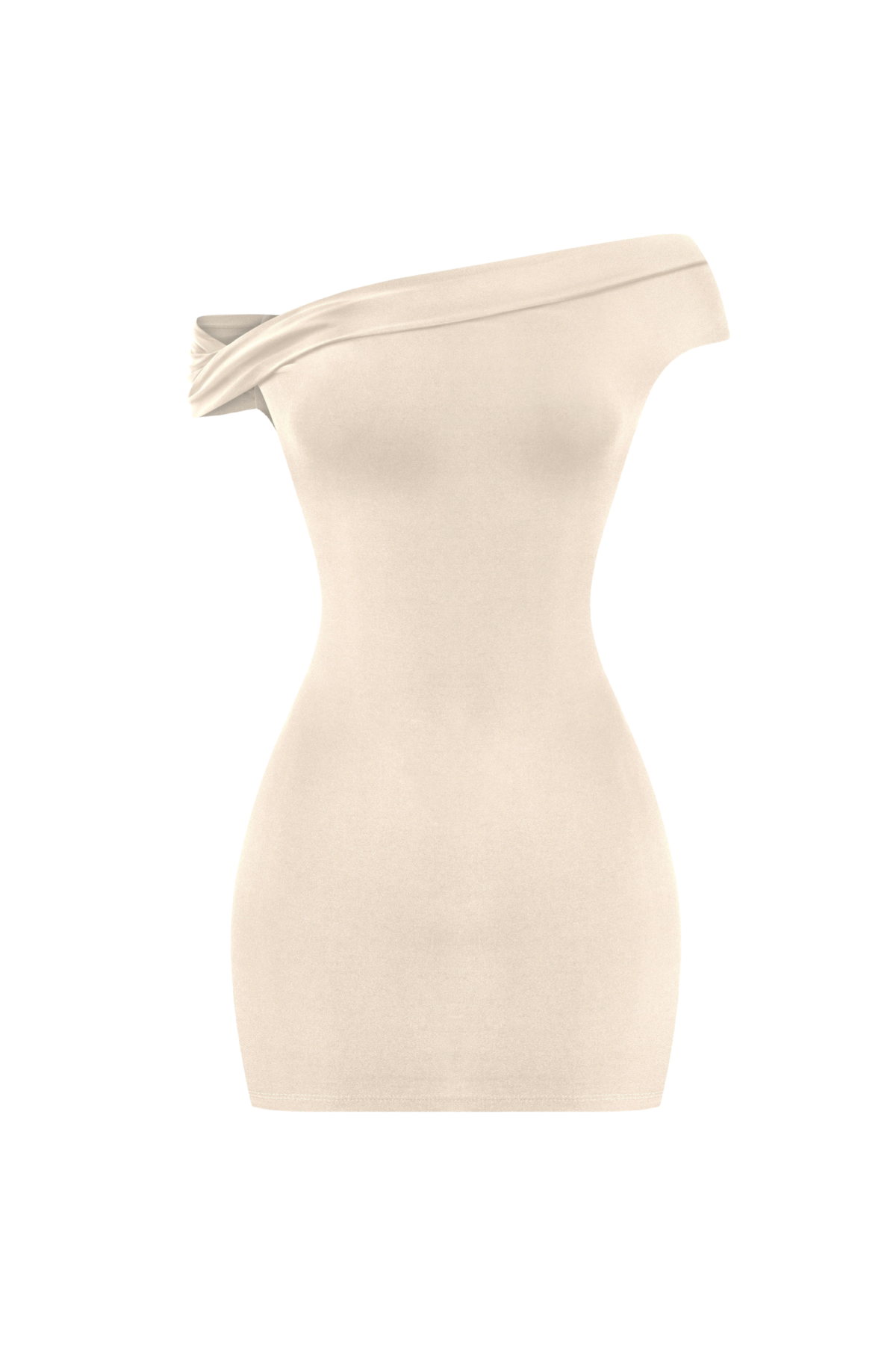 Margo Off Shoulder Mini Dress (Stone Beige)