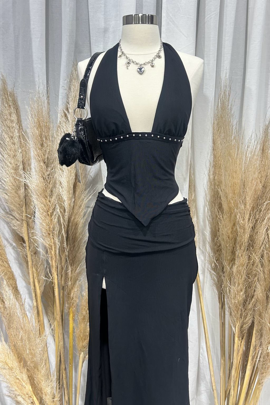 Almeda Halter Skirt Set (Black)