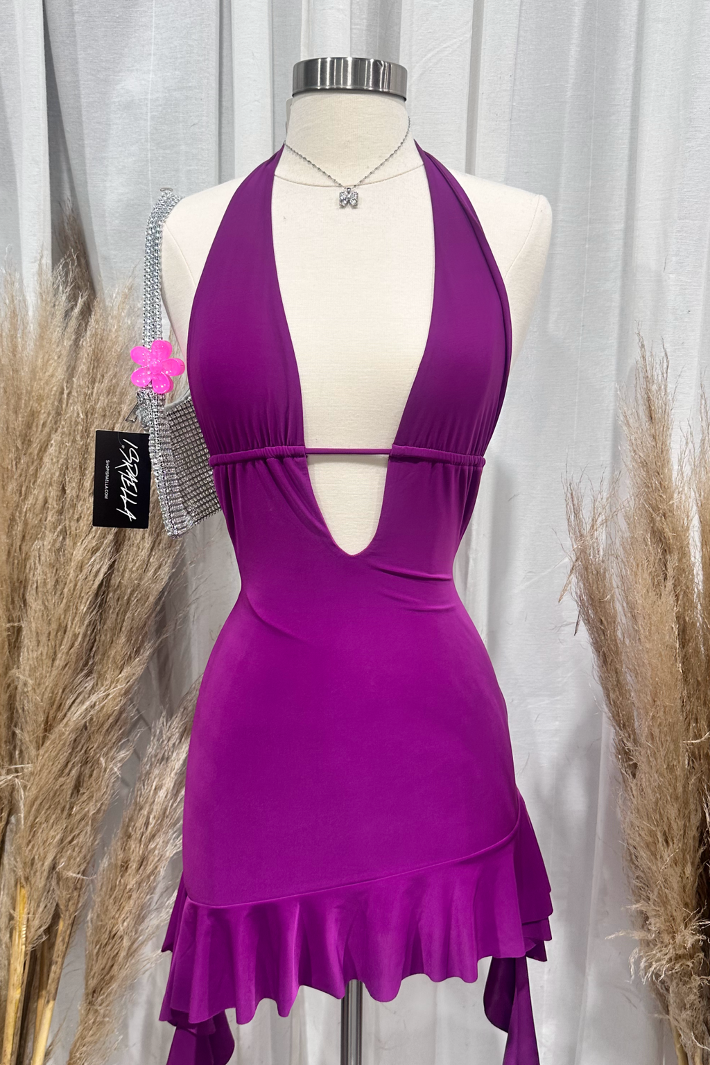 Abbie Halter Dress (Magenta Purple)