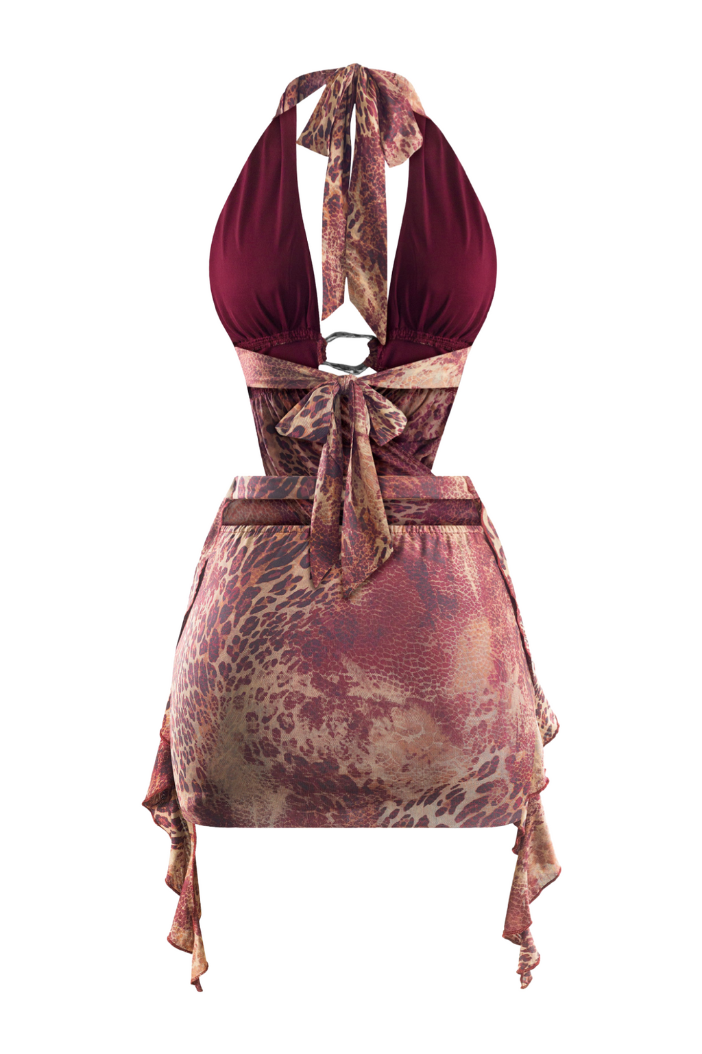 Vixen Halter Dress (Burgundy Multi)