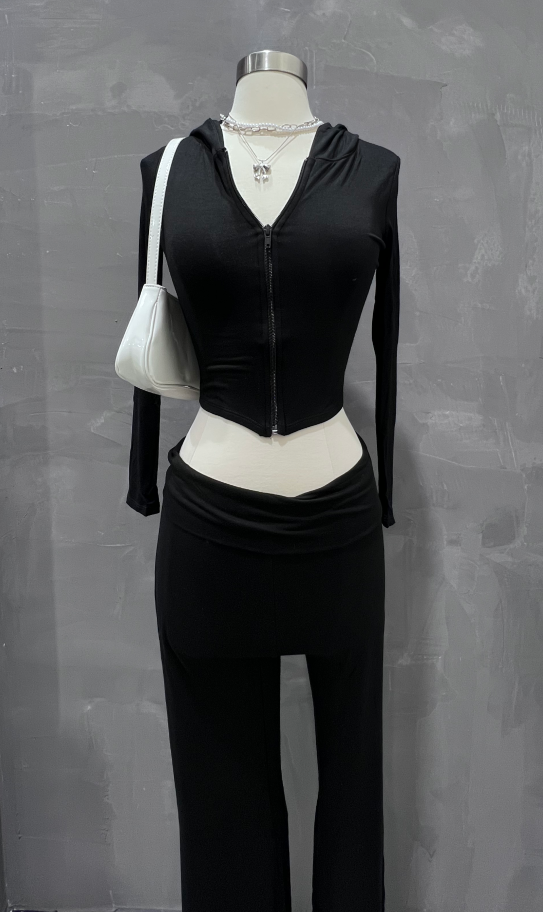 Nilsa Cropped Zip Hoodie Set (Black)