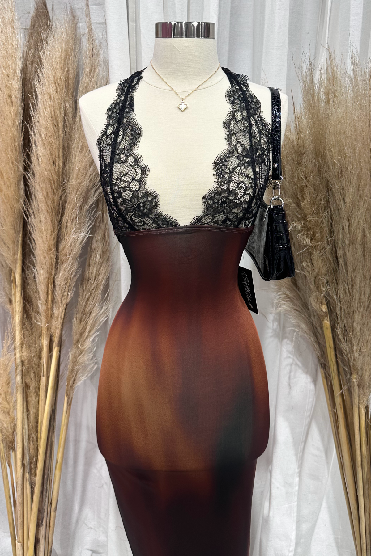 Janiyah Halter Maxi Dress (Brown Multi)