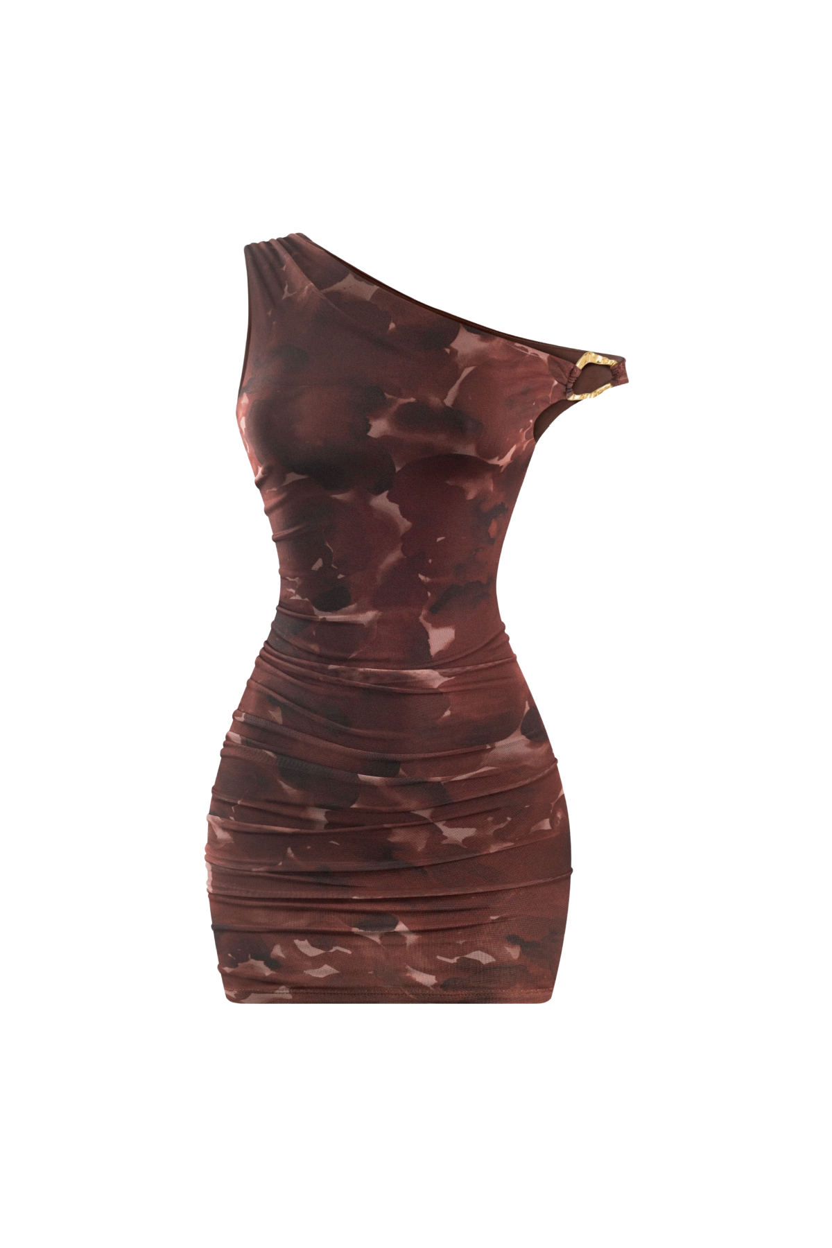 Savannah One Shoulder Mini Dress (Brown Multi)