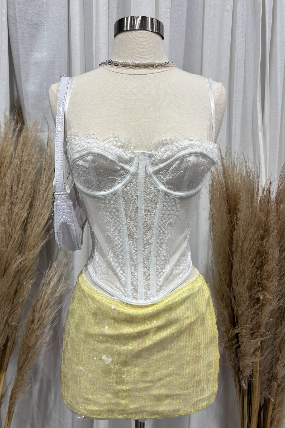 Alana Sparkle Mini Skirt (Light Yellow)