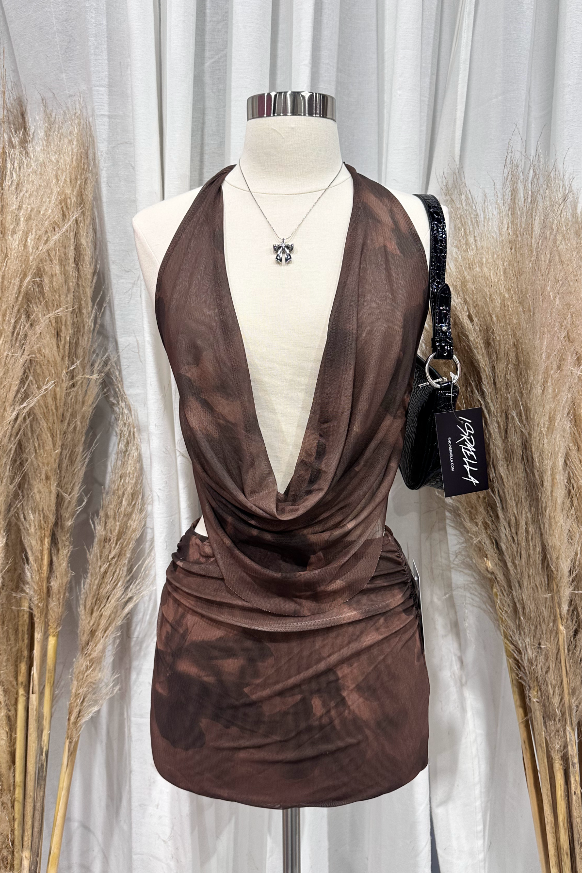 Carolina Halter Mini Dress (Brown)