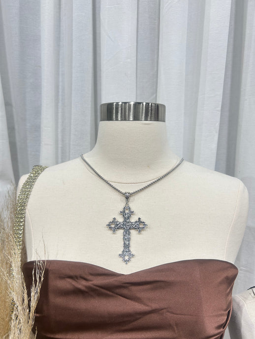 Rose Cross Necklace (Silver)