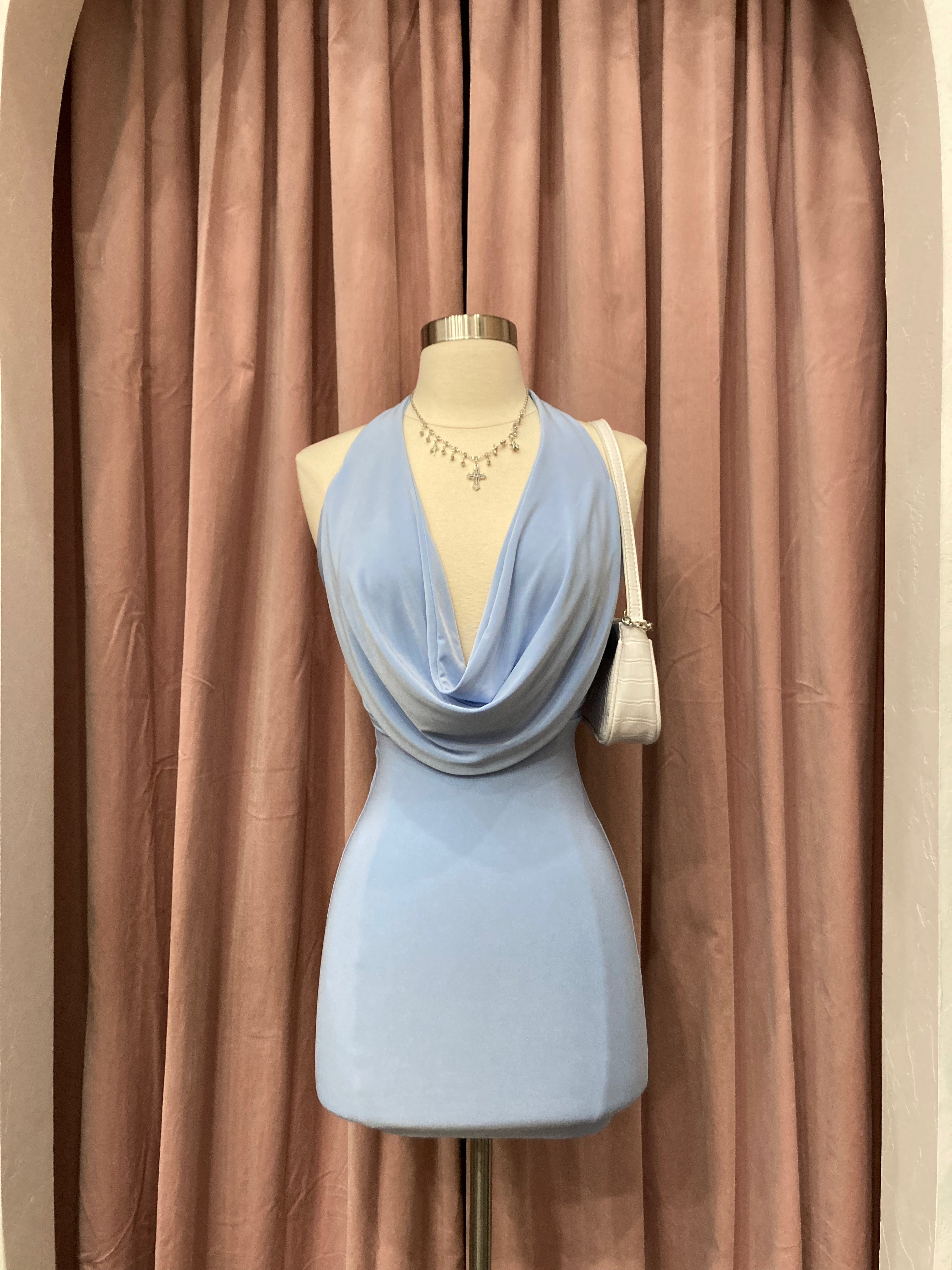 Gaia Halter Mini Dress (Baby Blue)