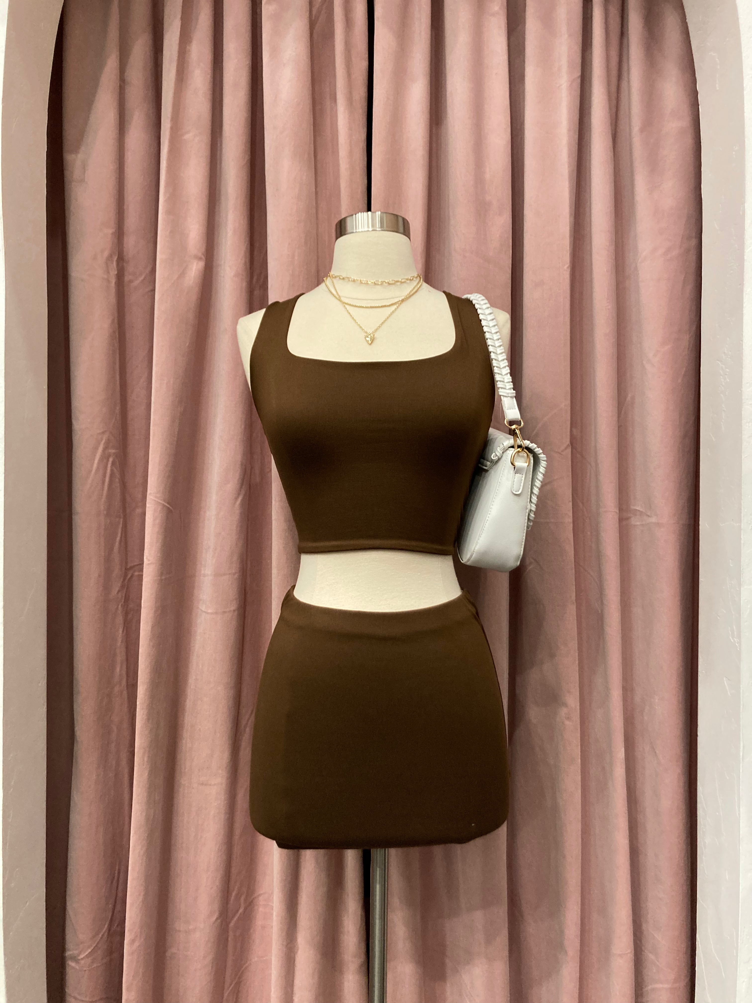 Miko Micro Mini Skirt (Chocolate Brown)