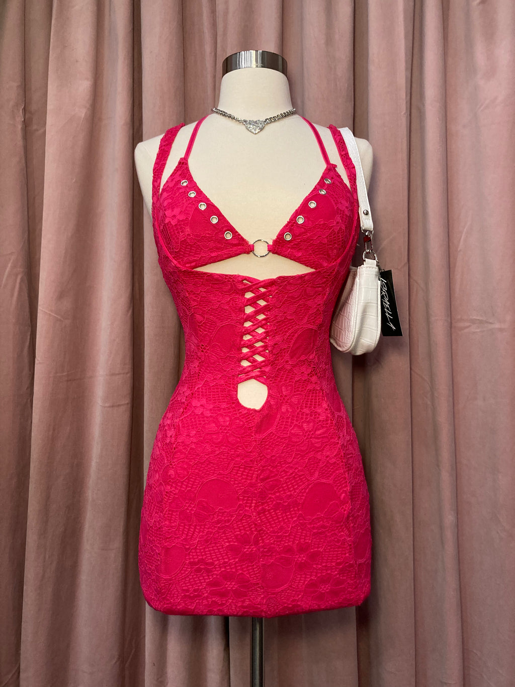 Macie Lace Mini Dress (Fuchsia Pink)