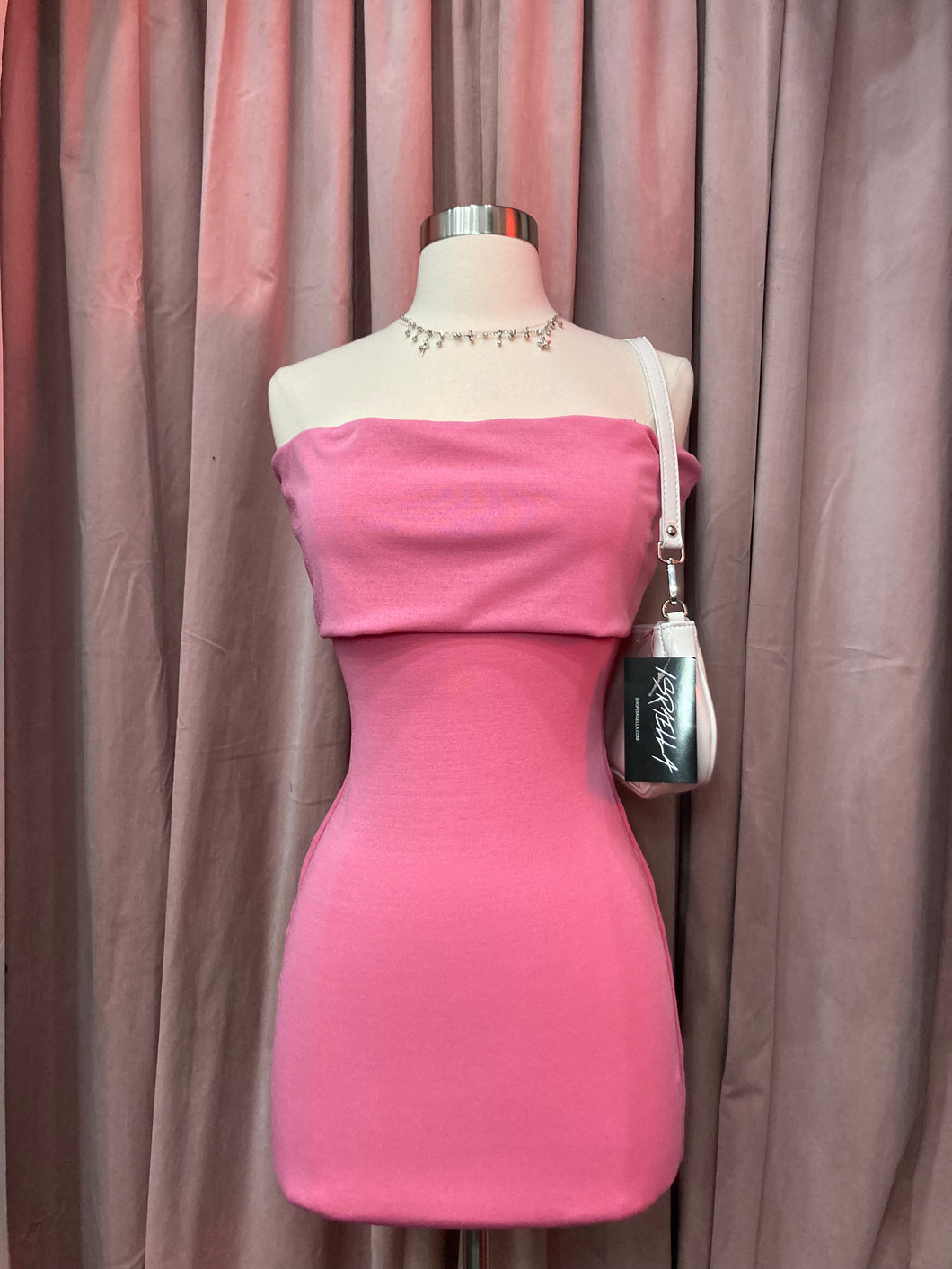 Adele Off Shoulder Mini Dress (Pink)