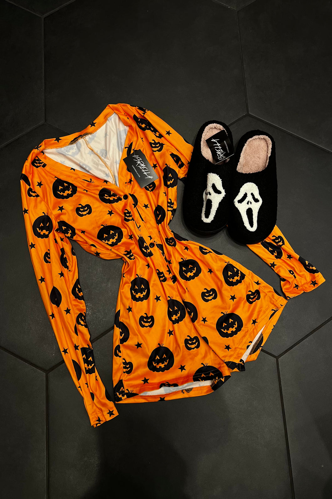 Jack-O-Lantern Romper (Orange/Black)