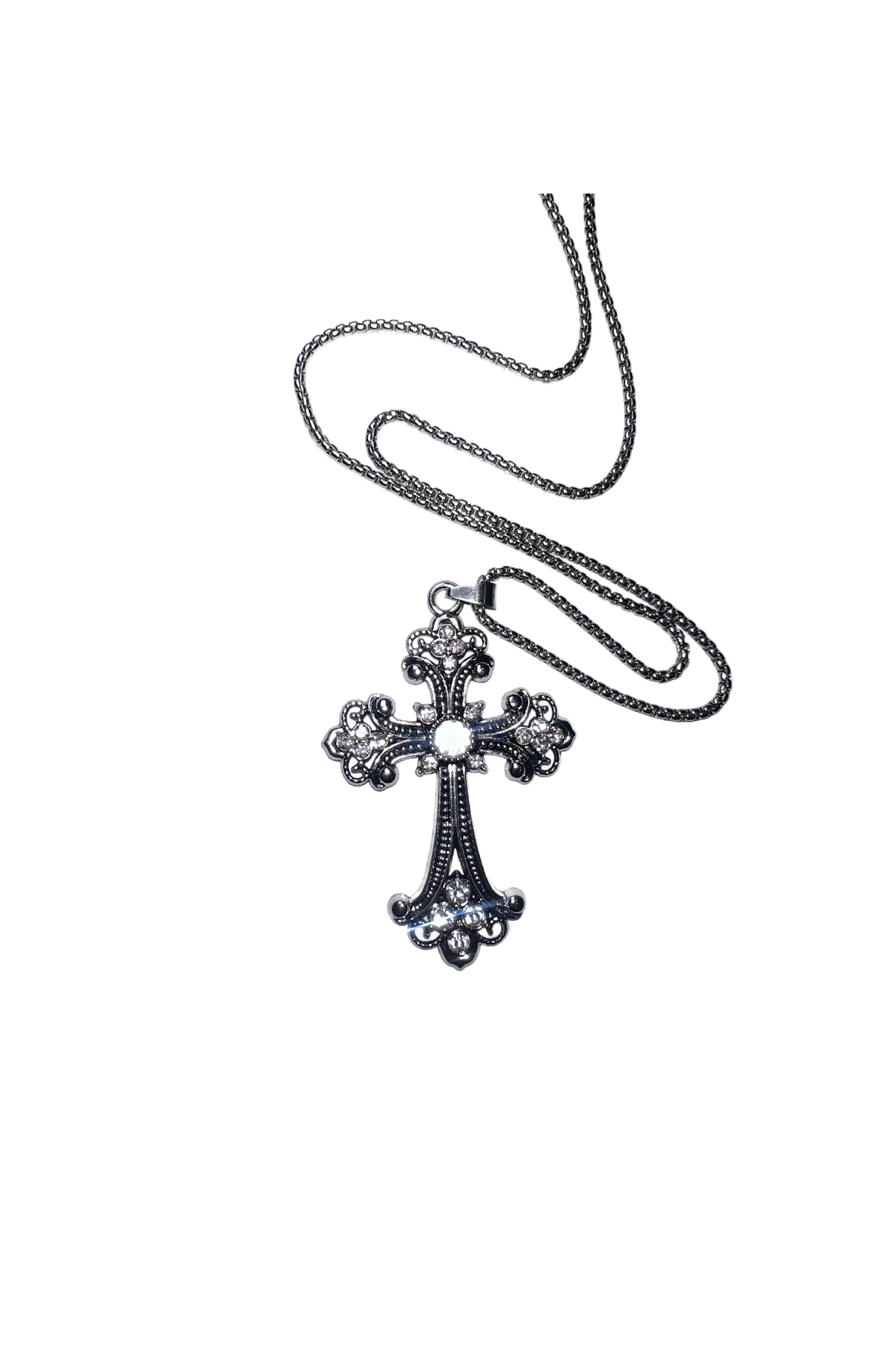 Crystal Cross Necklace (Silver)
