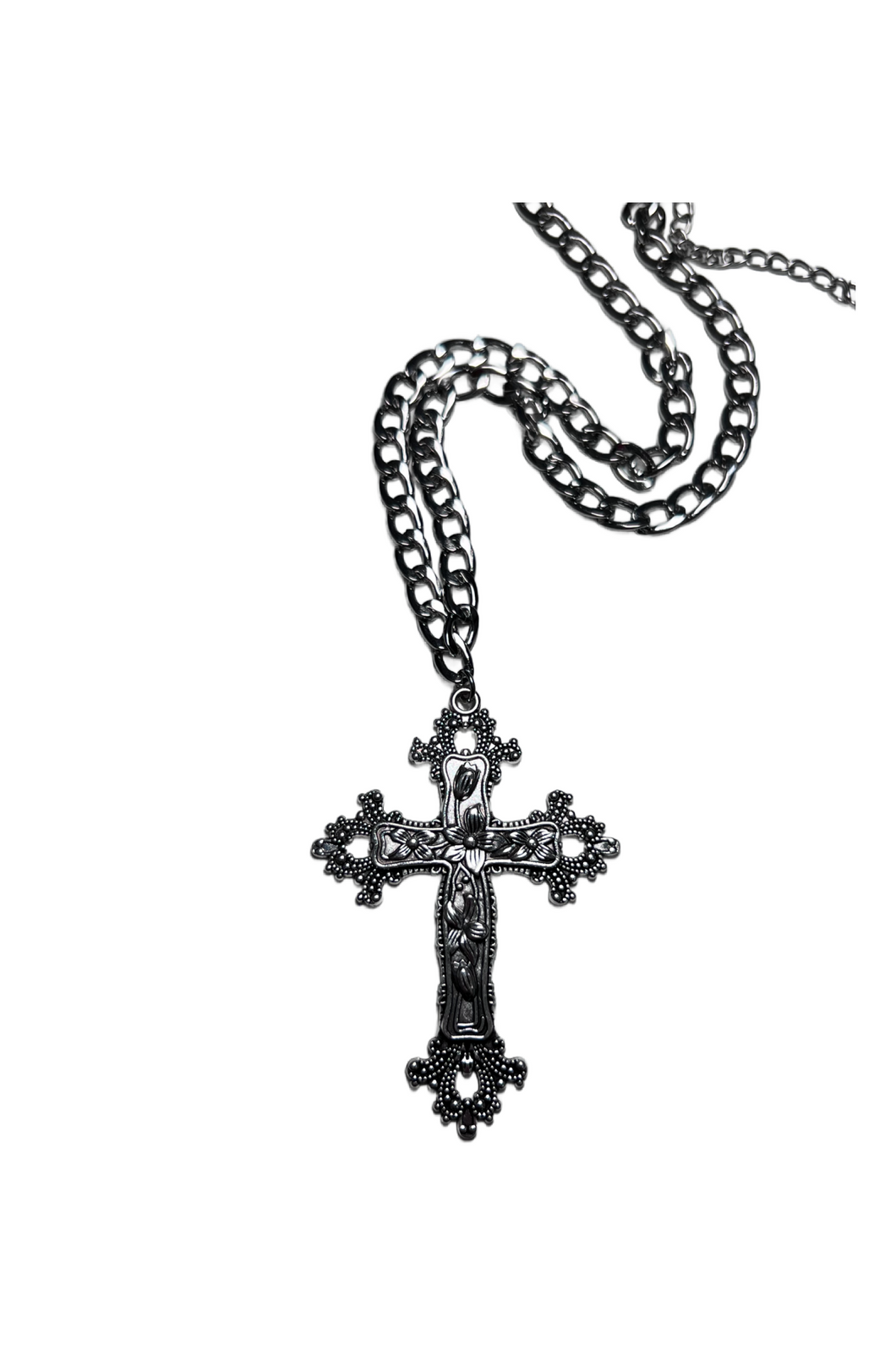 Cuban Chain Cross Necklace (Silver)